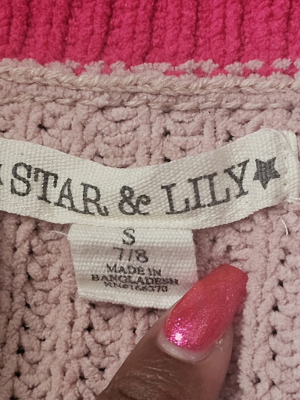 Cream Knit Cardigan with Hot Pink Trim Size Small- 7/8 - Picture 3 of 4